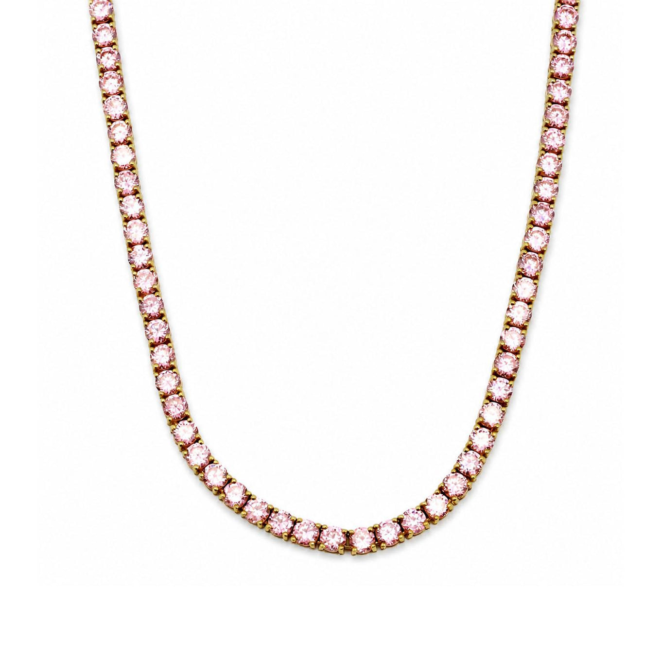 925 Sterling Silver 18K Gold Plated Pink CZ Lux Tennis Necklace 18inches