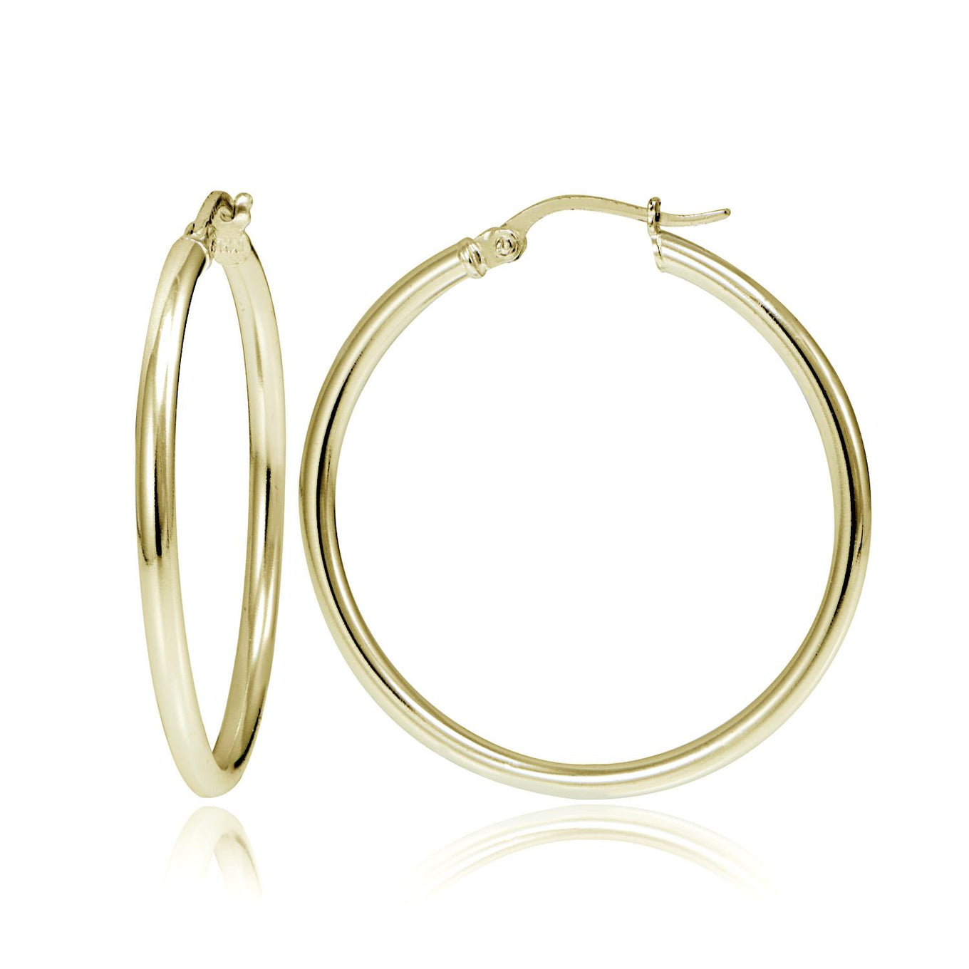 925 Sterling Silver 18K Gold Plated 2mm Width Sleek Hoops 15mm-50mm For Women