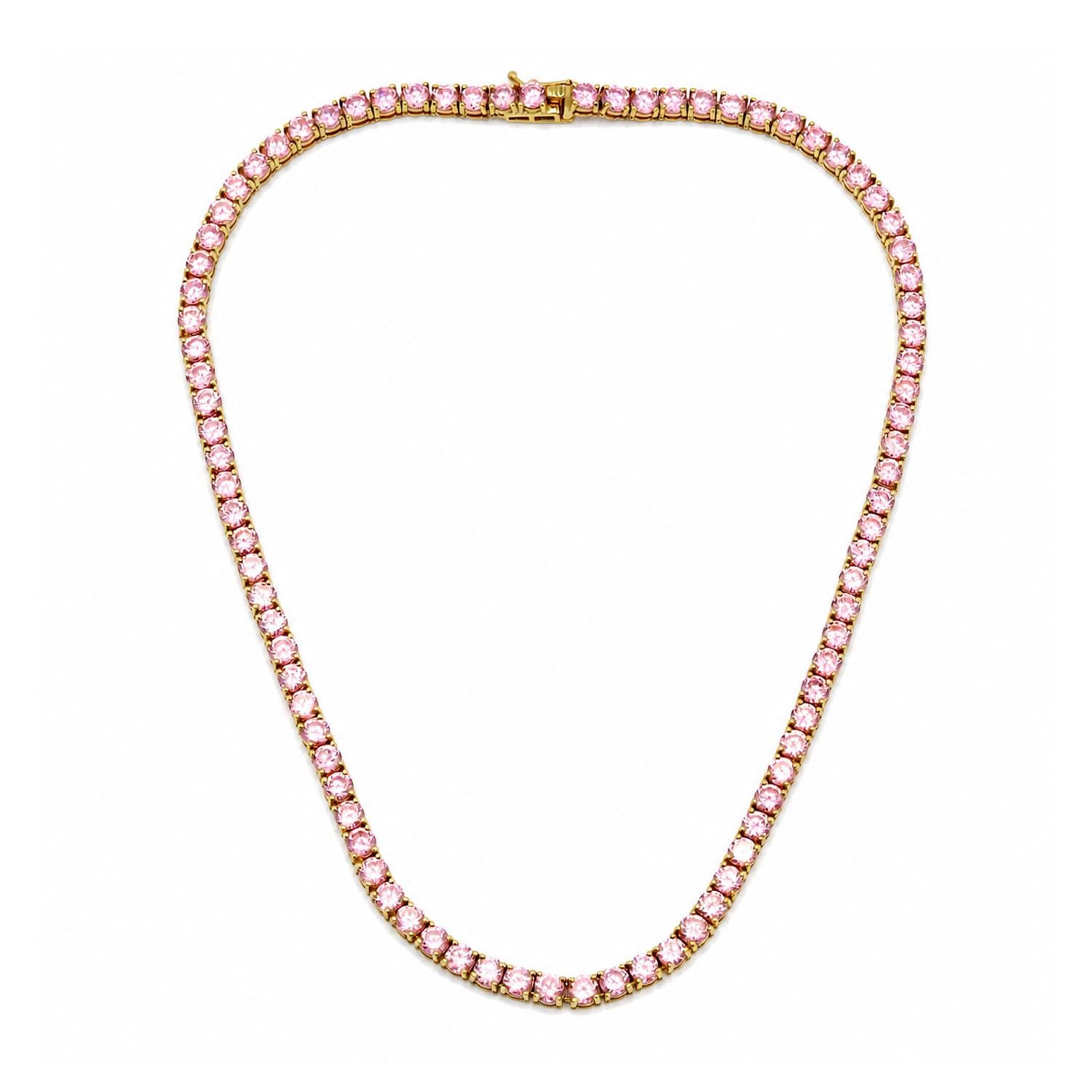 925 Sterling Silver 18K Gold Plated Pink CZ Lux Tennis Necklace 18inches