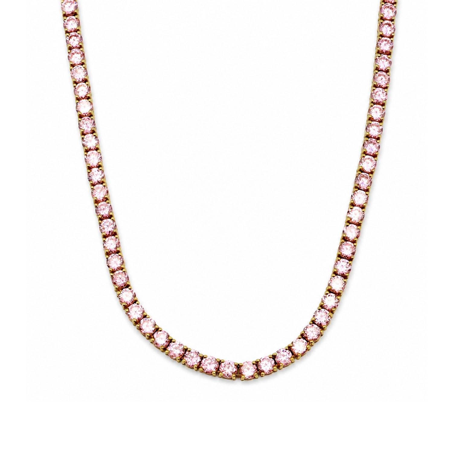 925 Sterling Silver 18K Gold Plated Pink CZ Lux Tennis Necklace 18inches