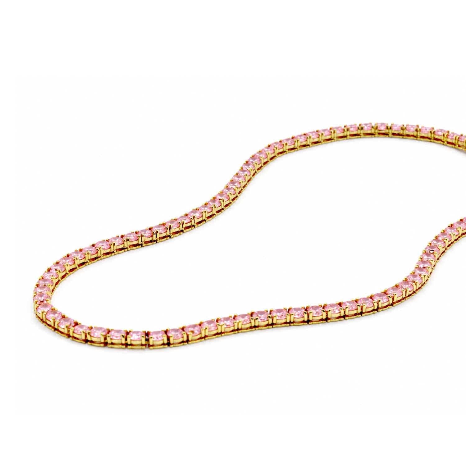 925 Sterling Silver 18K Gold Plated Pink CZ Lux Tennis Necklace 18inches