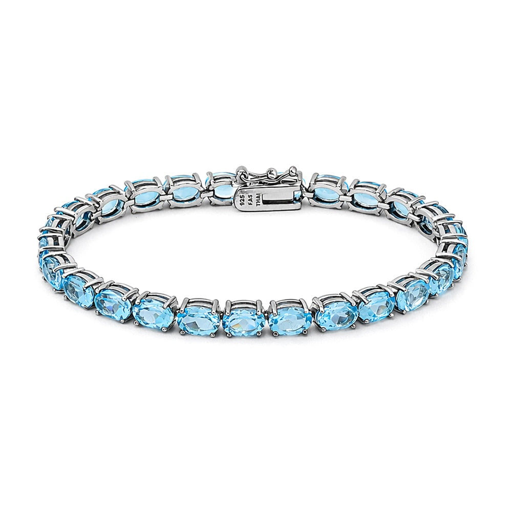 925 Sterling Silver Blue Topaz Classic Oval Bracelet 7.25 Inches