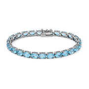 925 Sterling Silver Blue Topaz Classic Oval Bracelet 7.25 Inches