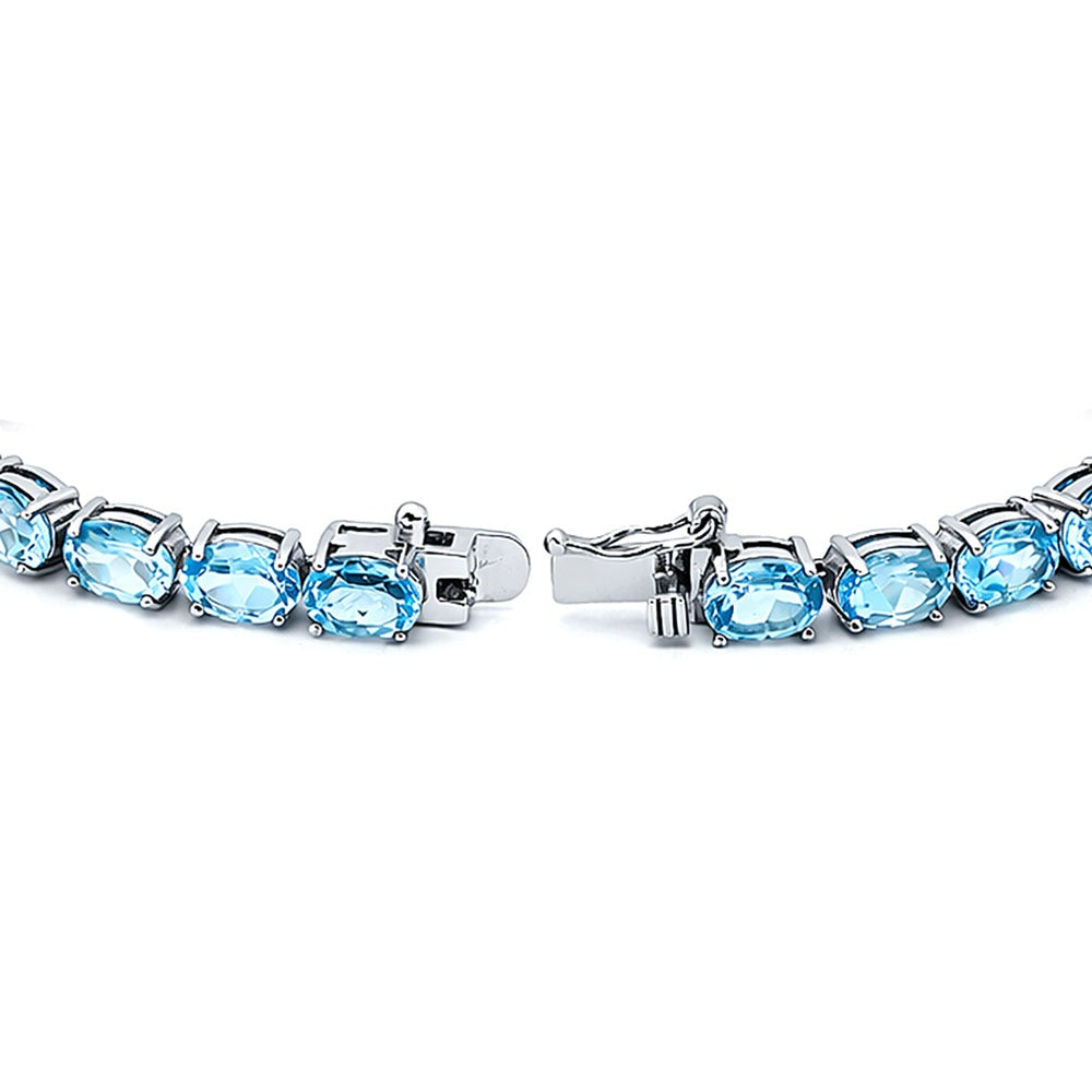 925 Sterling Silver Blue Topaz Classic Oval Bracelet 7.25 Inches