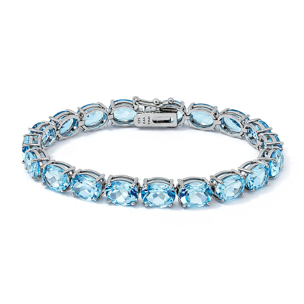 925 Sterling Silver Oval Blue Topaz Bracelet 7.25 inches