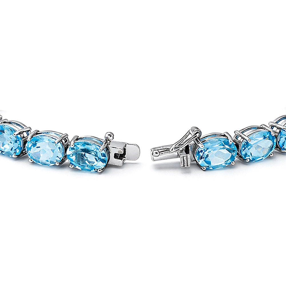 925 Sterling Silver Oval Blue Topaz Bracelet 7.25 inches