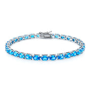 925 Sterling Silver Aqua CZ Oval Dainty Girl Bracelet 7.25 inches