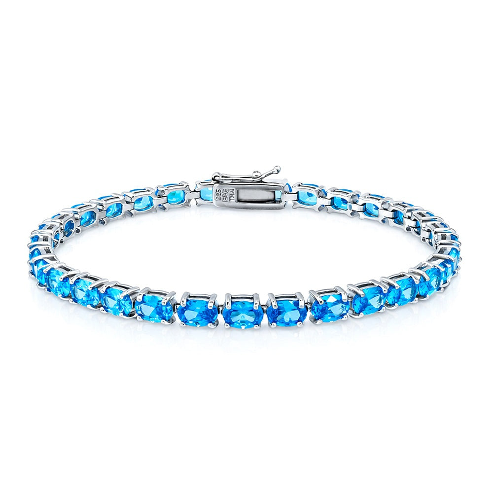 925 Sterling Silver Aqua CZ Oval Dainty Girl Bracelet 7.25 inches