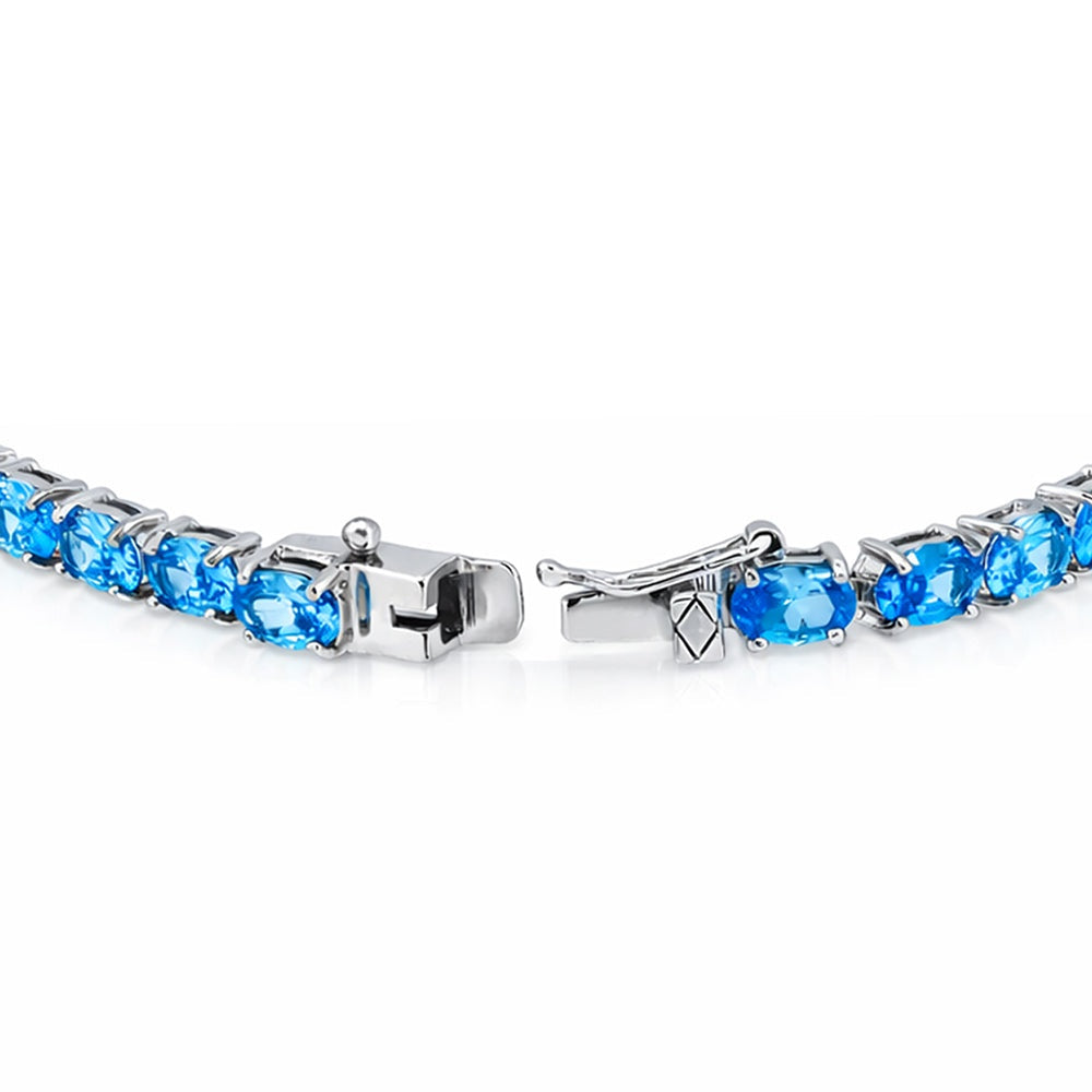 925 Sterling Silver Aqua CZ Oval Dainty Girl Bracelet 7.25 inches