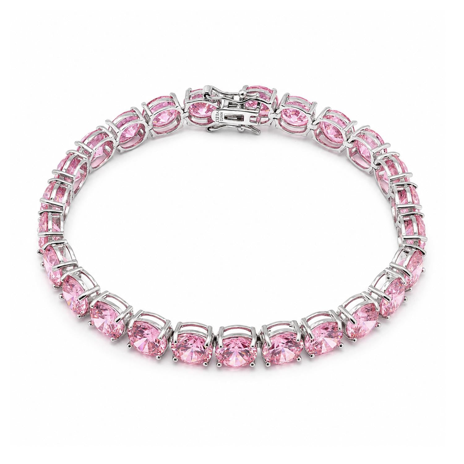 925 Sterling Silver Pink CZ Lux Tennis Bracelet 7.25 Inches For Women