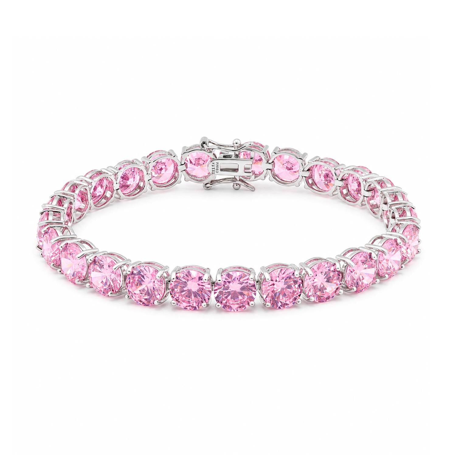925 Sterling Silver Pink CZ Lux Tennis Bracelet 7.25 Inches For Women