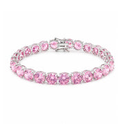 925 Sterling Silver Pink CZ Lux Tennis Bracelet 7.25 Inches For Women
