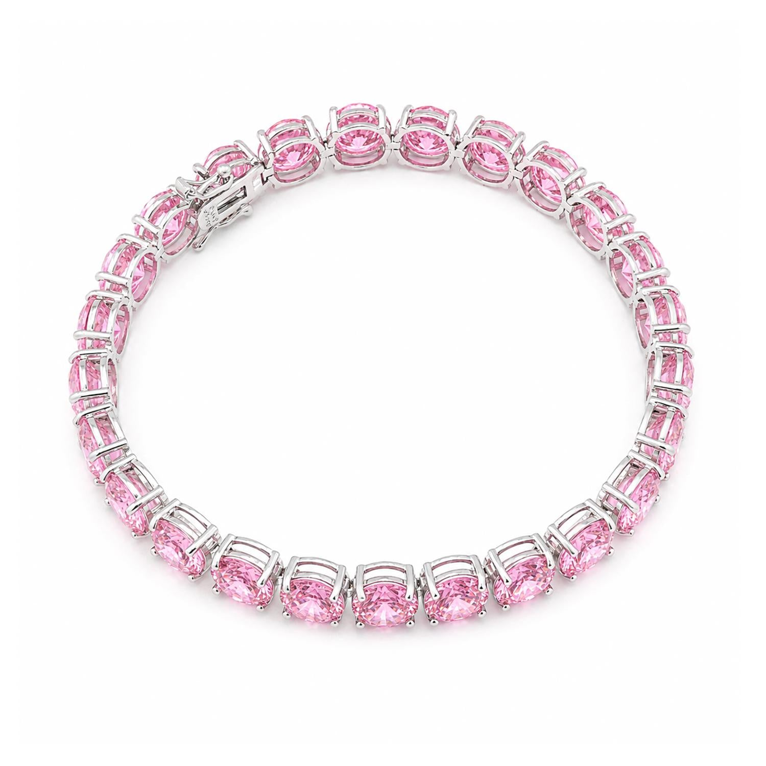 925 Sterling Silver Pink CZ Lux Tennis Bracelet 7.25 Inches For Women