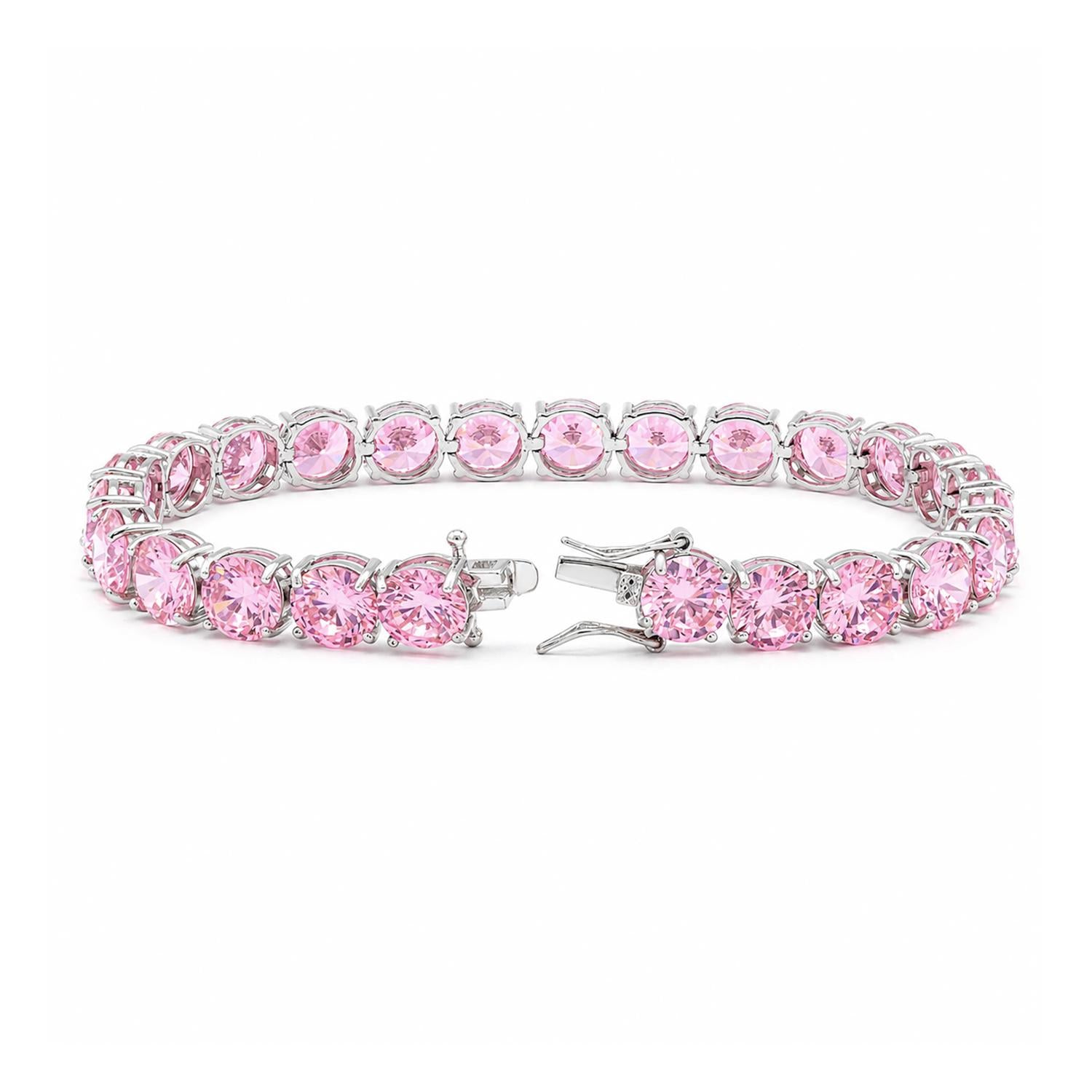 925 Sterling Silver Pink CZ Lux Tennis Bracelet 7.25 Inches For Women