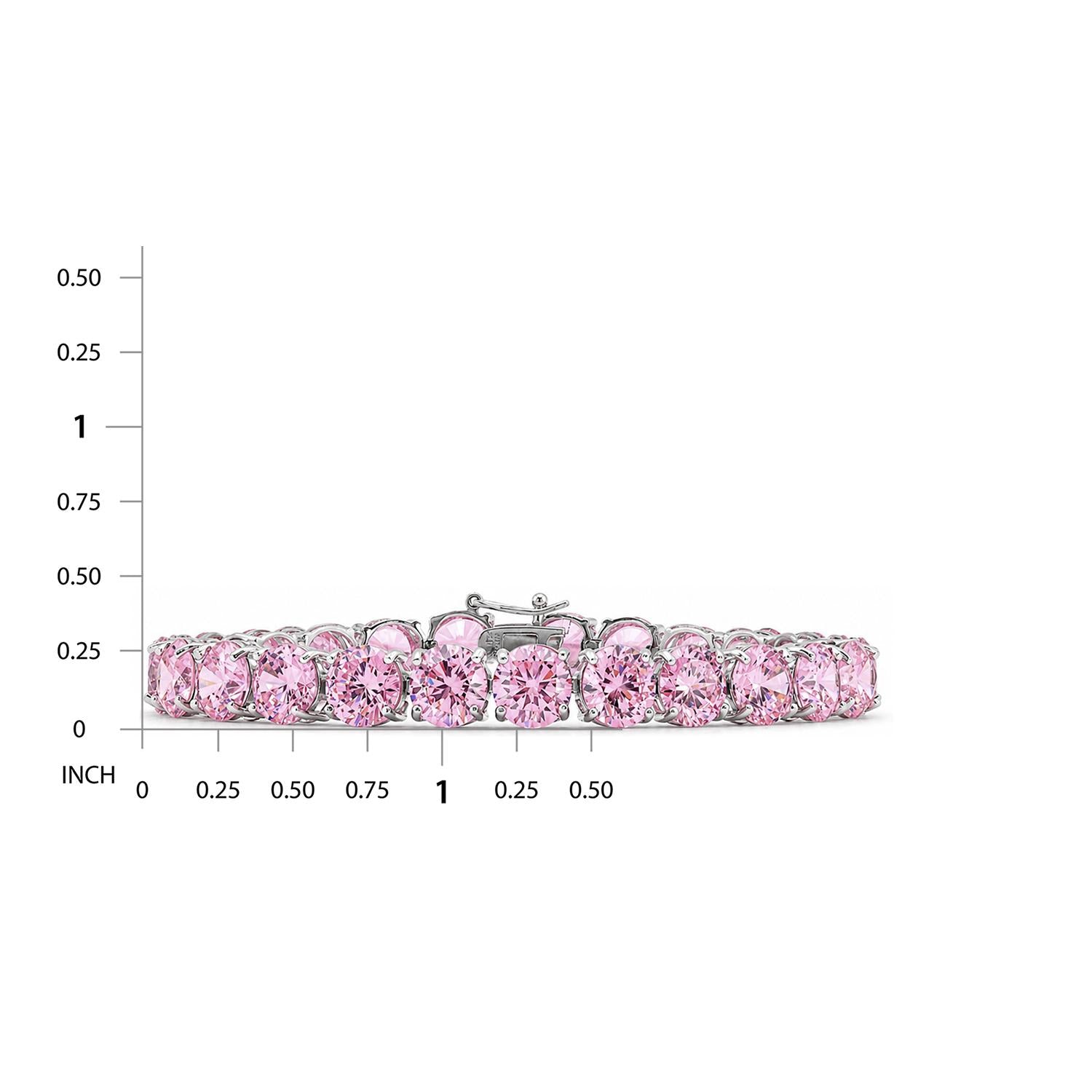 925 Sterling Silver Pink CZ Lux Tennis Bracelet 7.25 Inches For Women