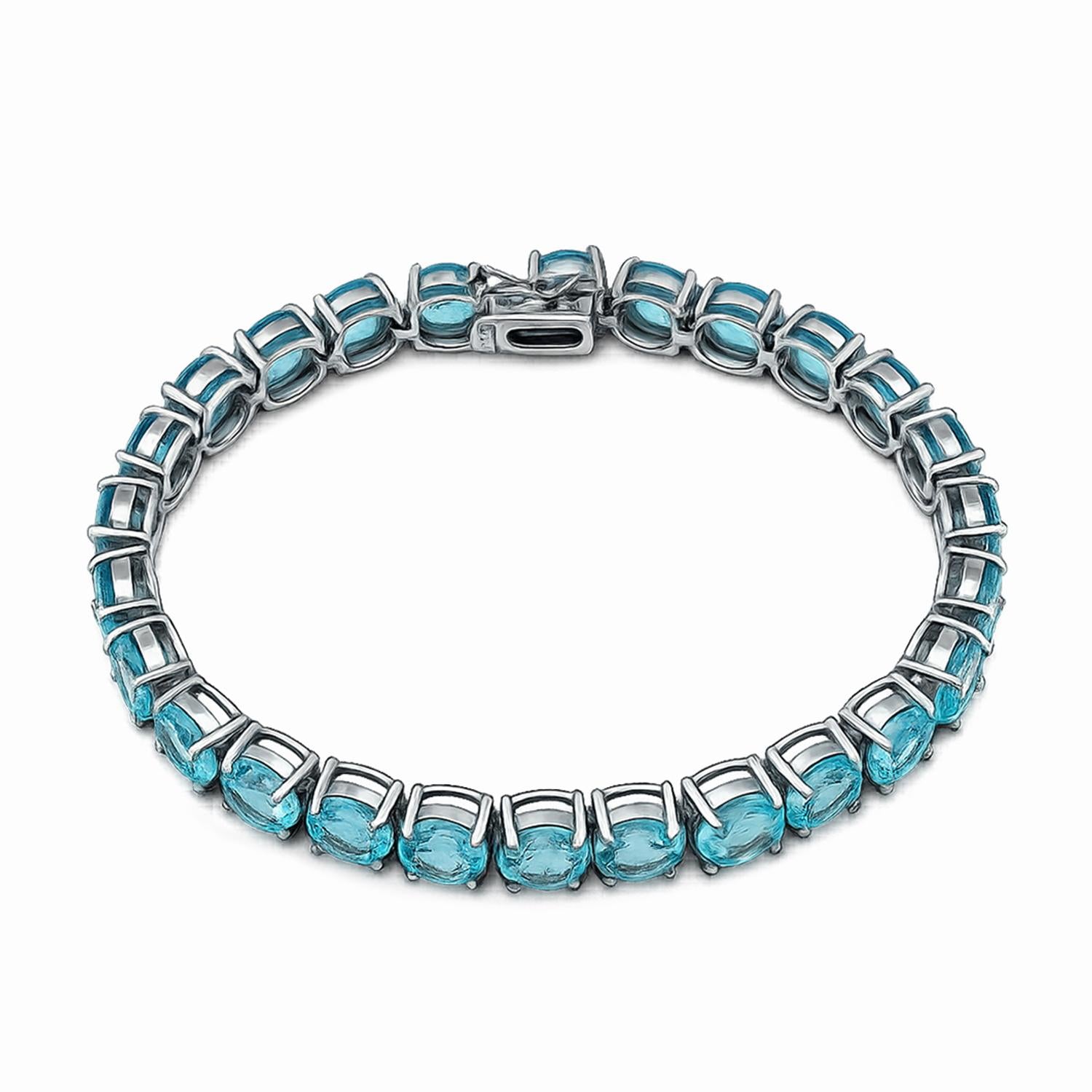 925 Sterling Silver Aqua CZ Lux Tennis Bracelet 7.25 Inches For Women