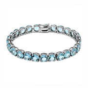 925 Sterling Silver Aqua CZ Lux Tennis Bracelet 7.25 Inches For Women