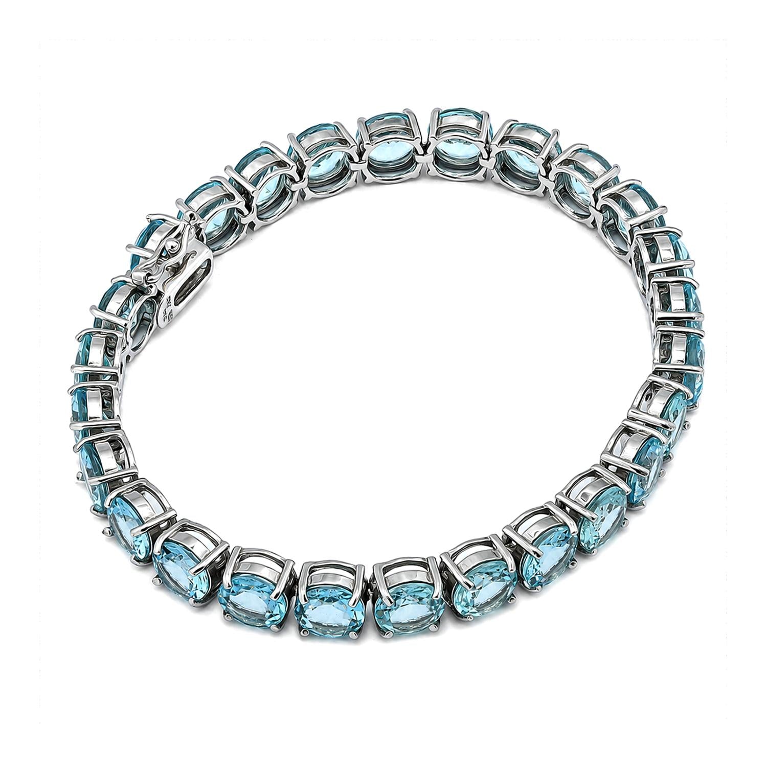 925 Sterling Silver Aqua CZ Lux Tennis Bracelet 7.25 Inches For Women
