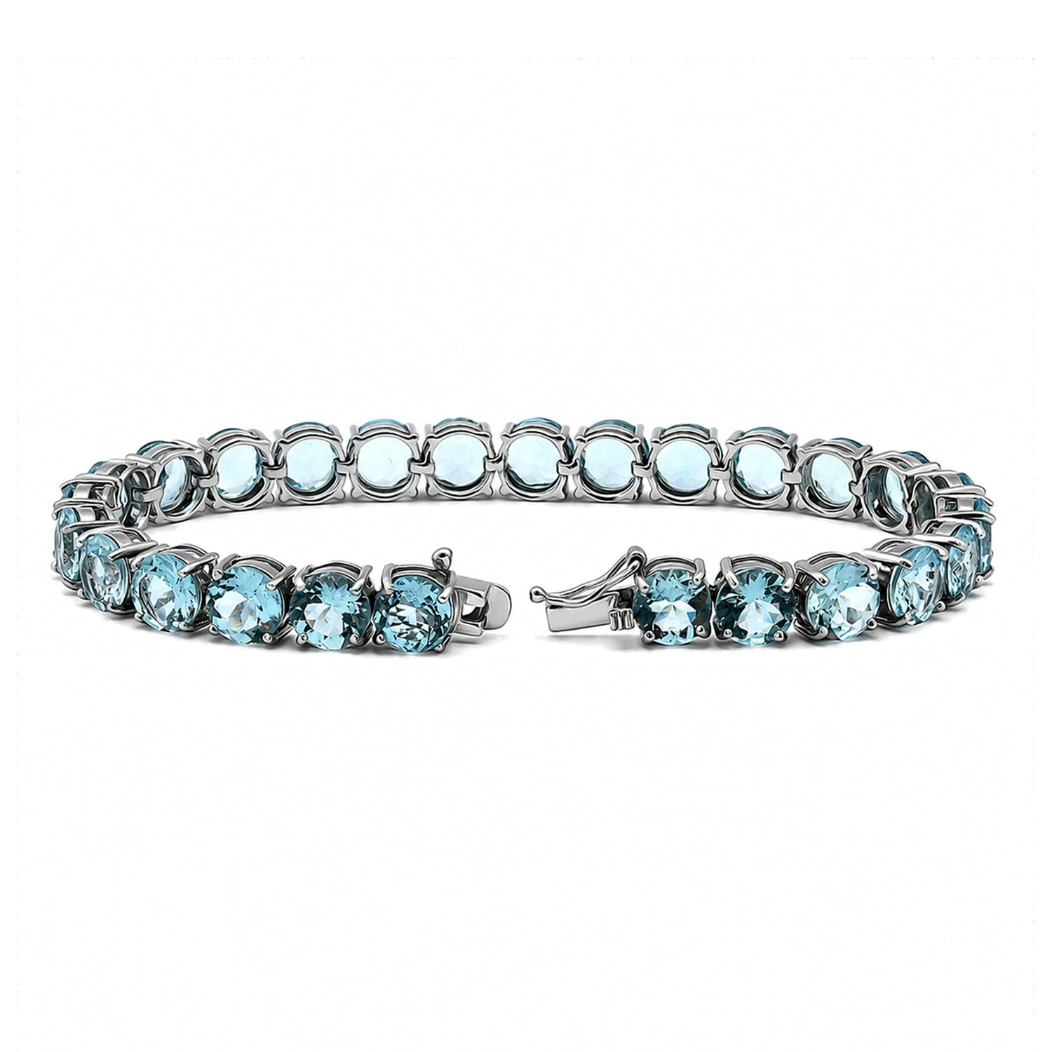 925 Sterling Silver Aqua CZ Lux Tennis Bracelet 7.25 Inches For Women
