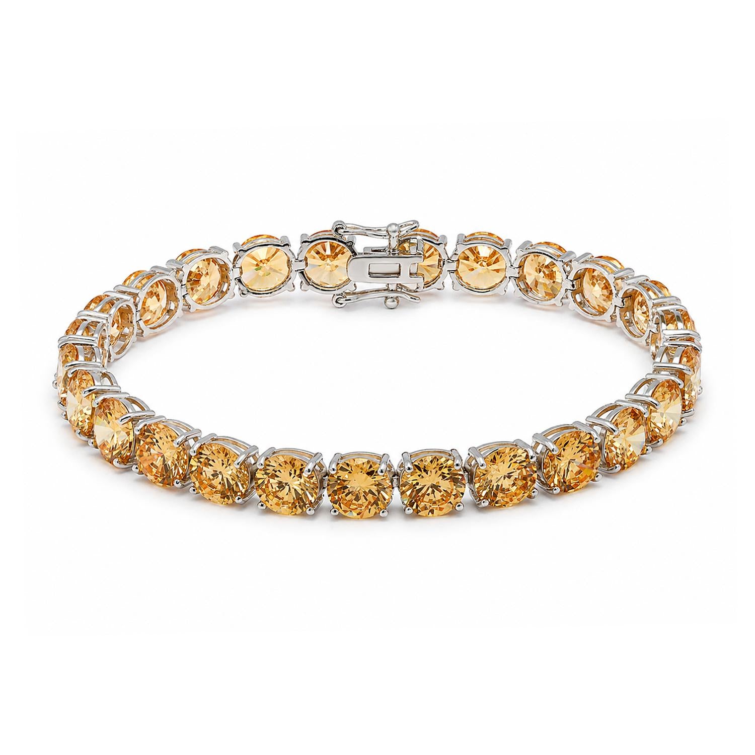925 Sterling Silver Champagne CZ Lux Tennis Bracelet 7.25 Inches For Women