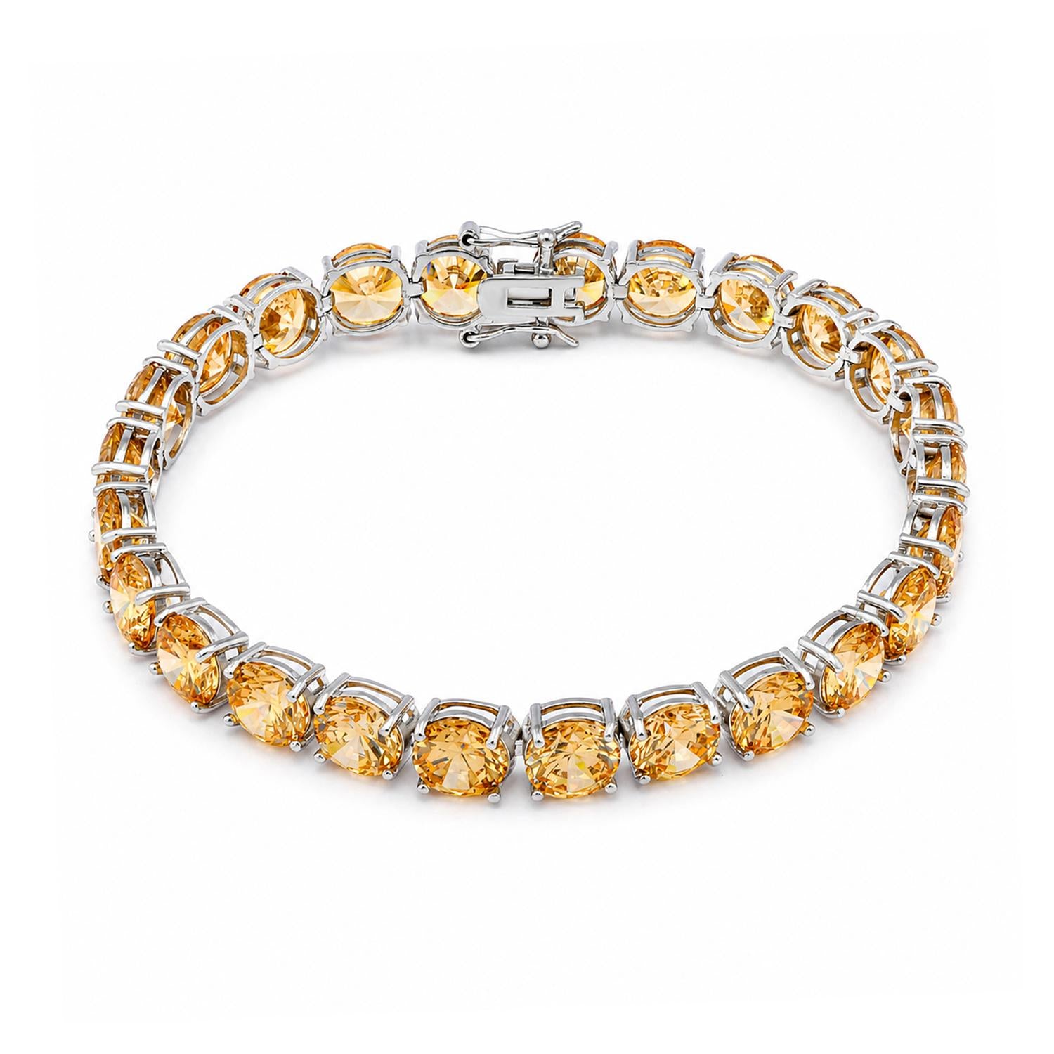 925 Sterling Silver Champagne CZ Lux Tennis Bracelet 7.25 Inches For Women