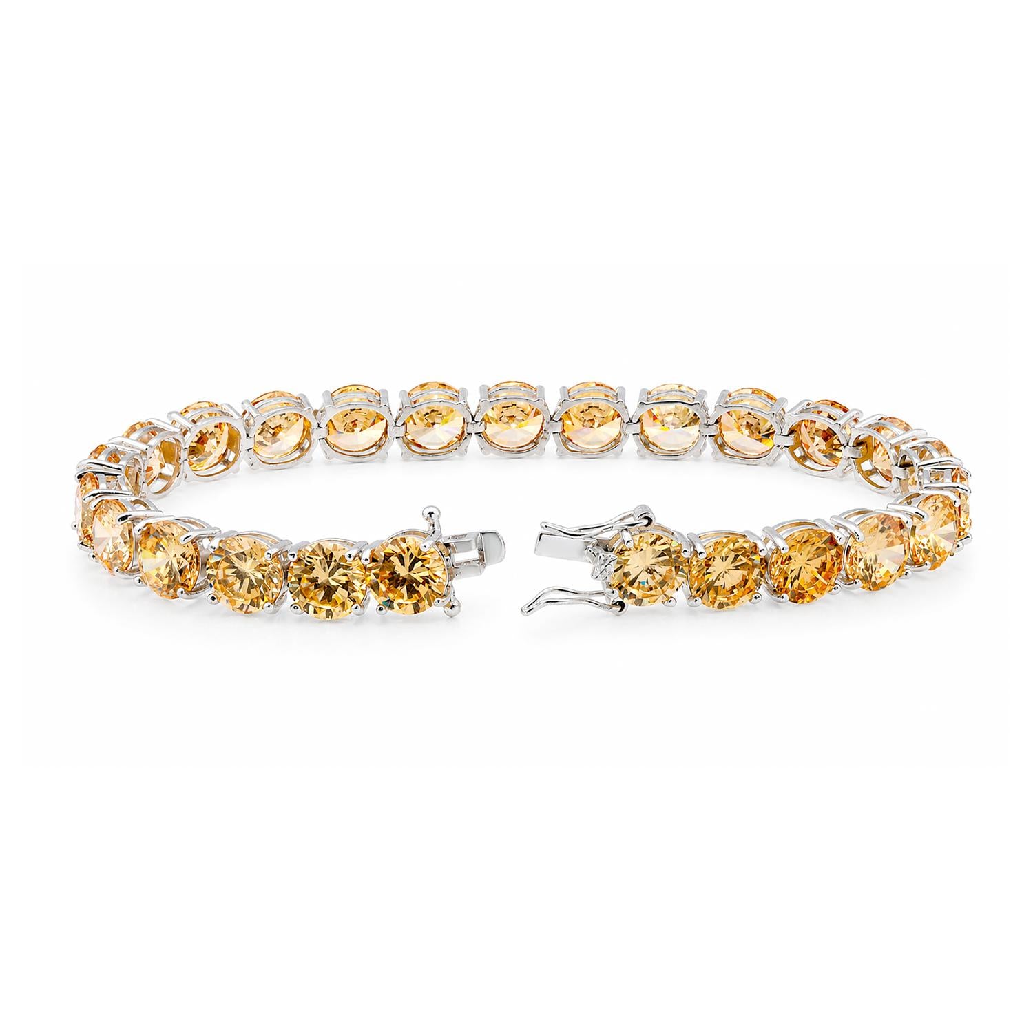 925 Sterling Silver Champagne CZ Lux Tennis Bracelet 7.25 Inches For Women
