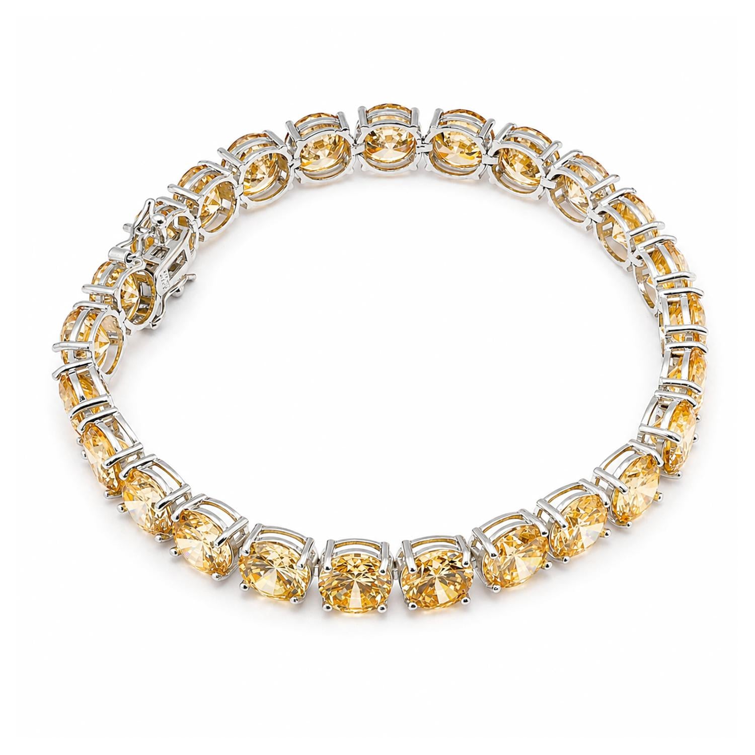 925 Sterling Silver Champagne CZ Lux Tennis Bracelet 7.25 Inches For Women