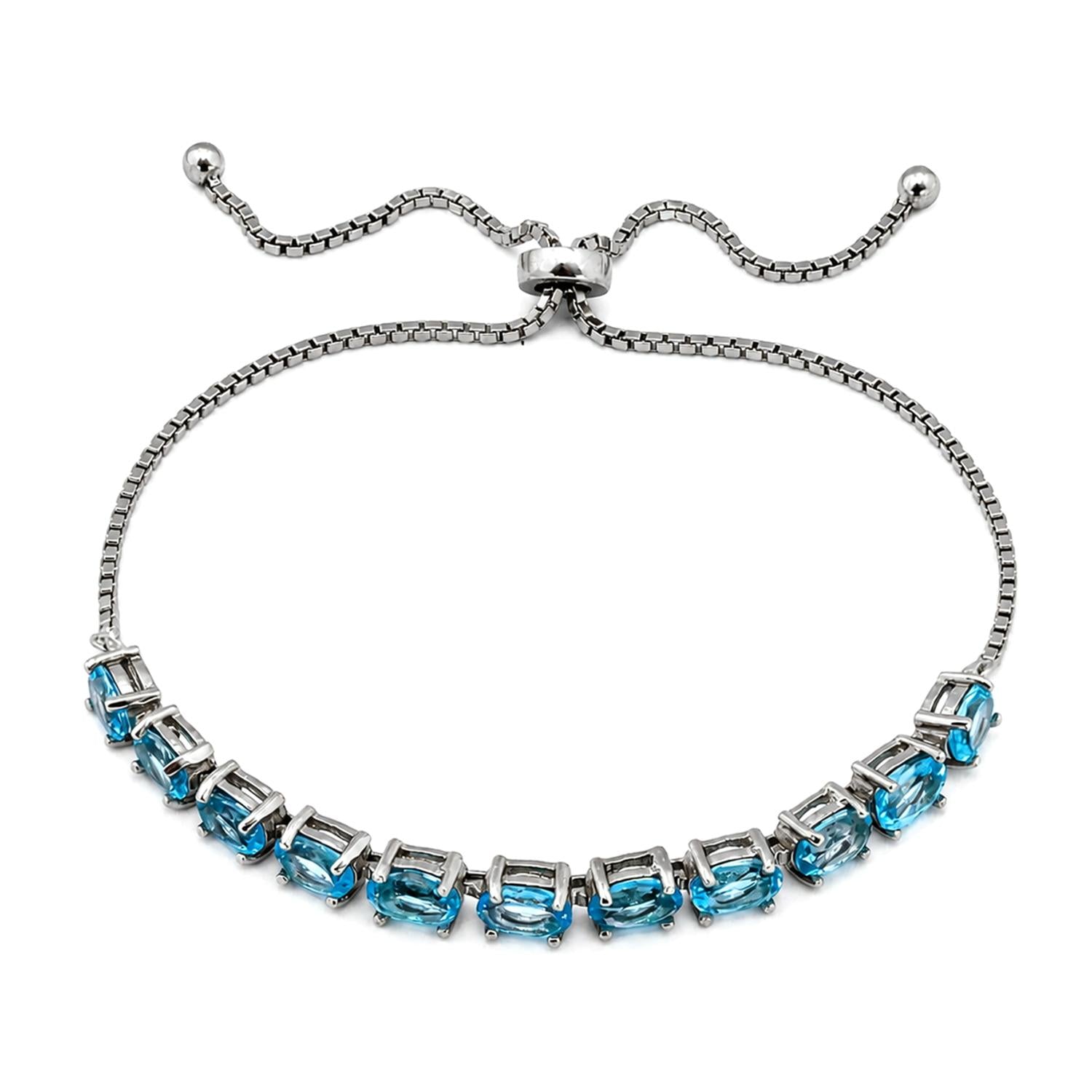 925 Sterling Silver Sky Blue Topaz Adjustable Bracelet For Women