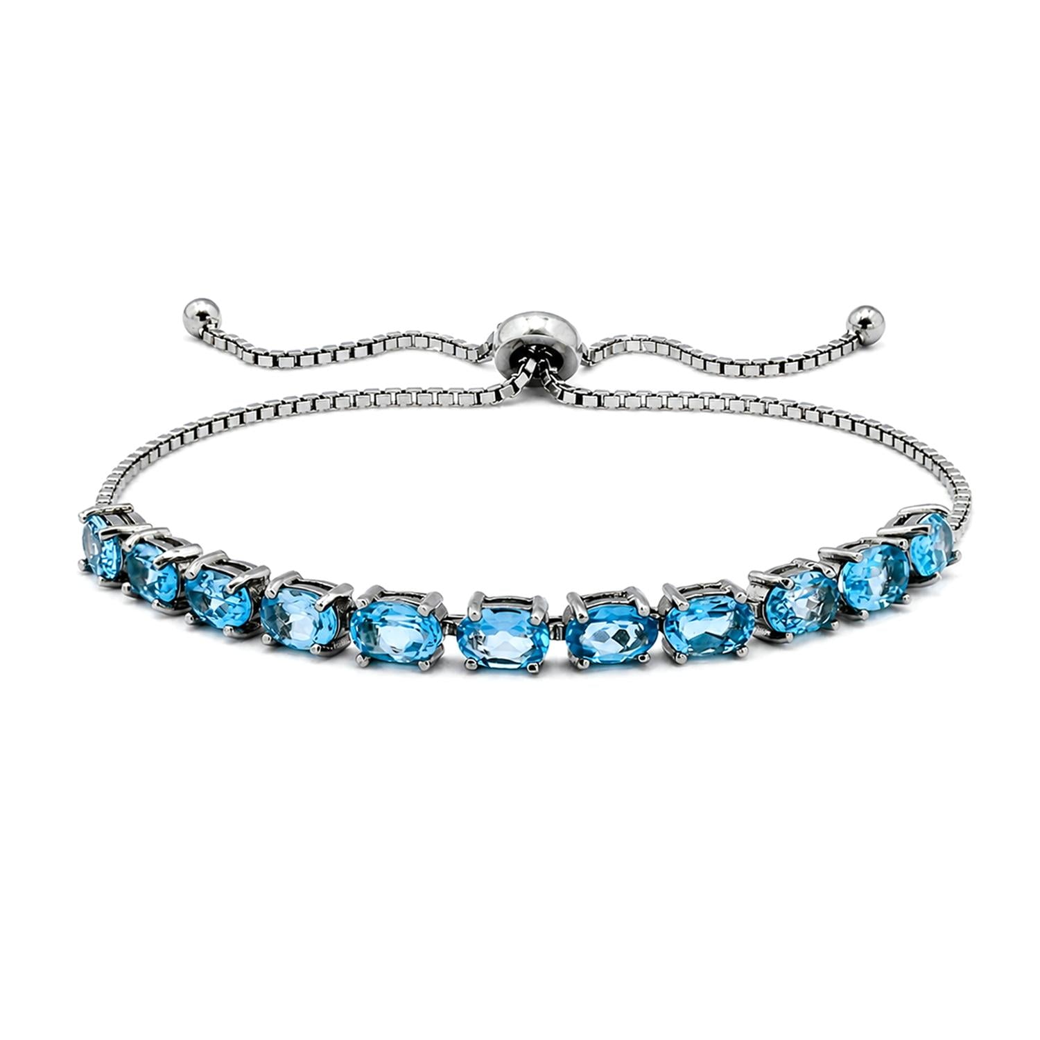 925 Sterling Silver Sky Blue Topaz Adjustable Bracelet For Women