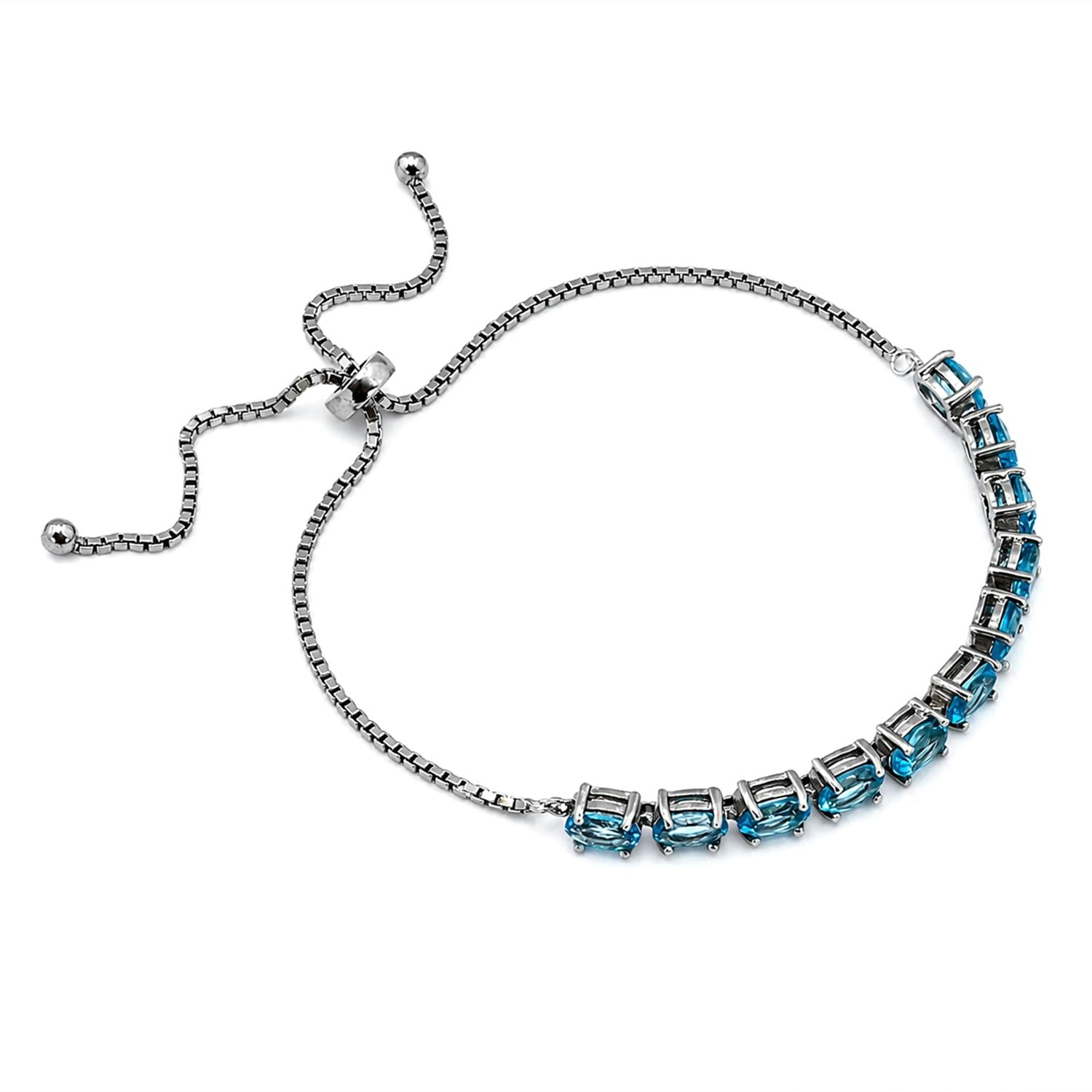 925 Sterling Silver Sky Blue Topaz Adjustable Bracelet For Women