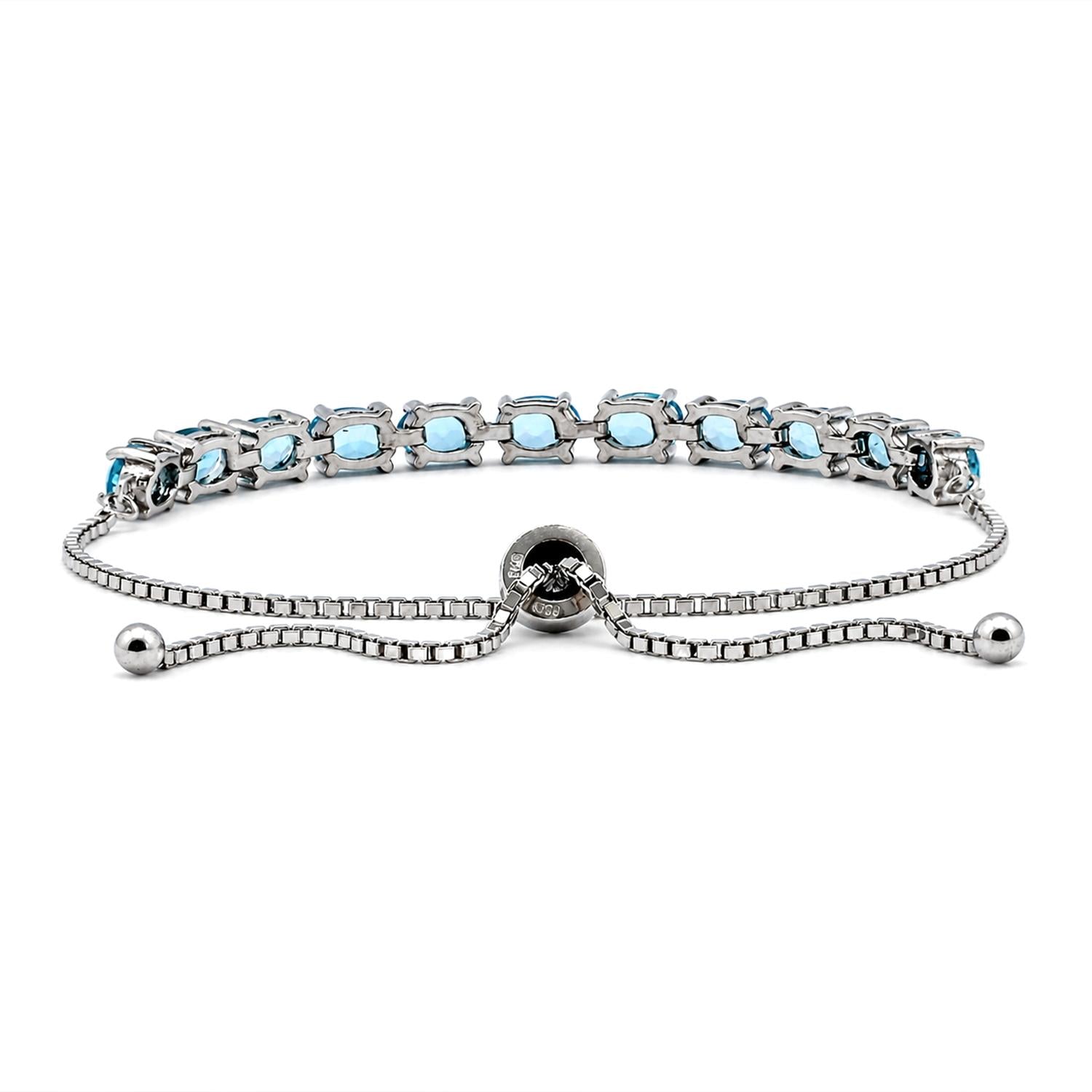 925 Sterling Silver Sky Blue Topaz Adjustable Bracelet For Women