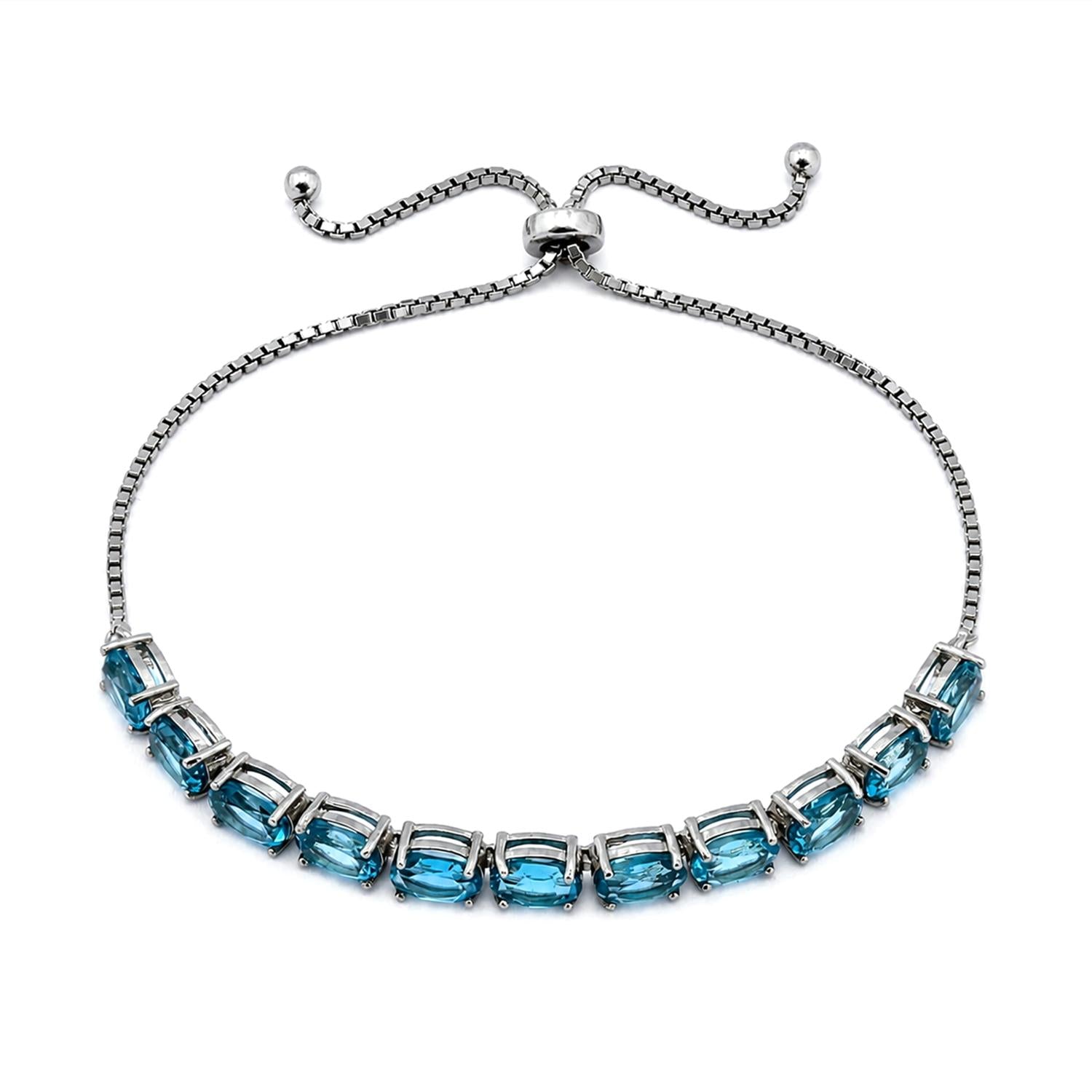 925 Sterling Silver London Blue Topaz Adjustable Bracelet For Women
