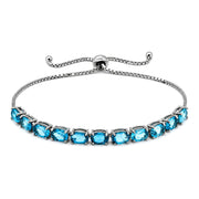 925 Sterling Silver London Blue Topaz Adjustable Bracelet For Women