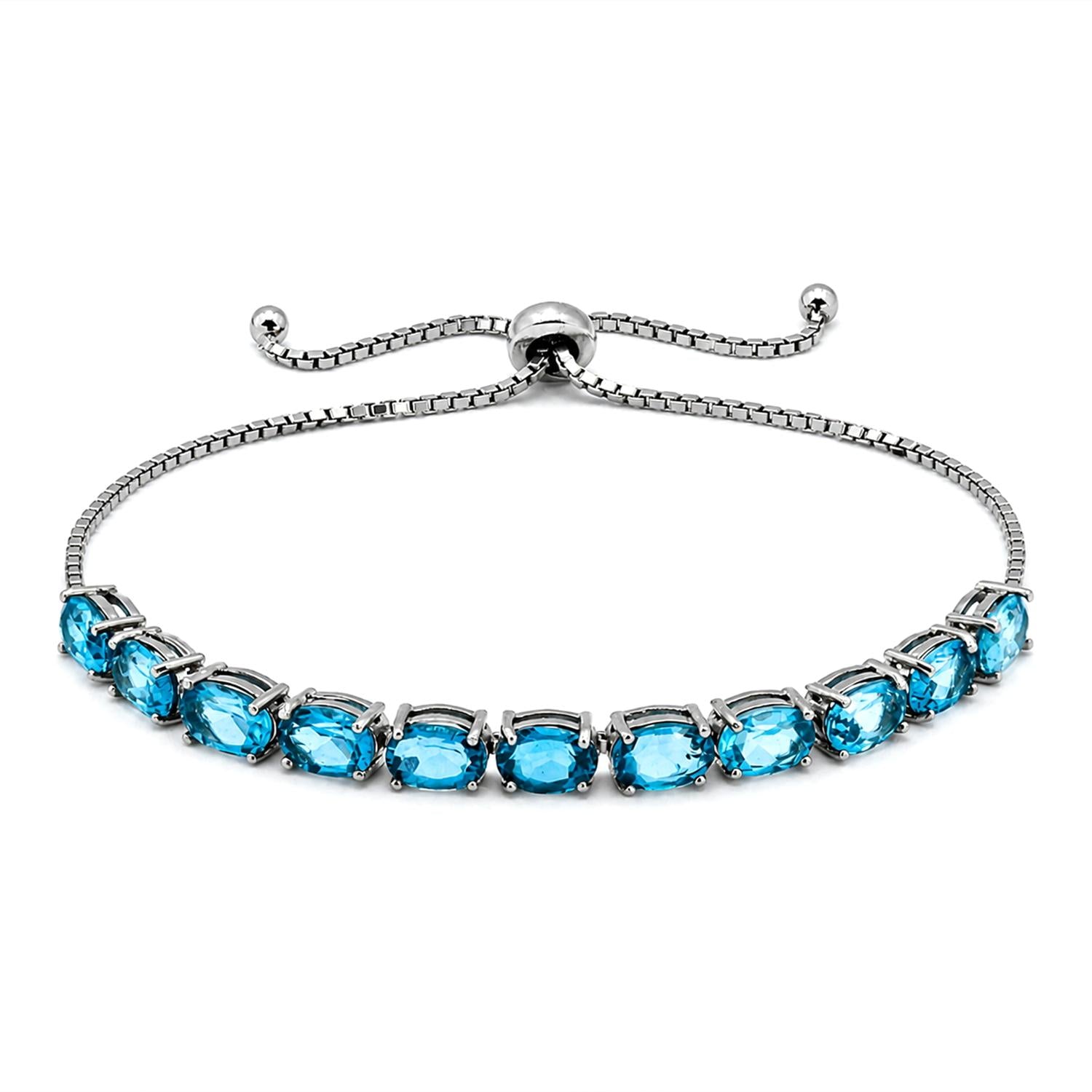 925 Sterling Silver London Blue Topaz Adjustable Bracelet For Women