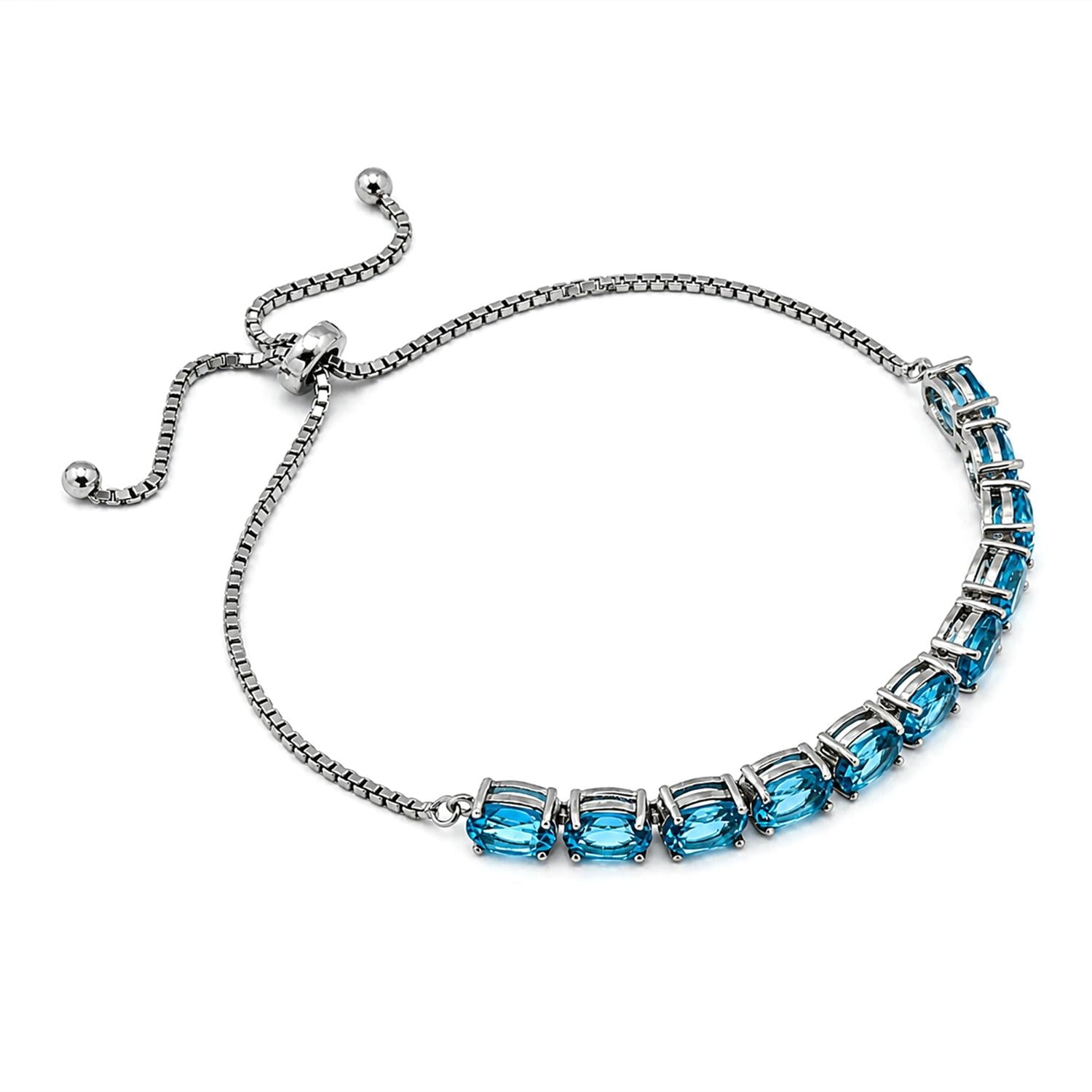 925 Sterling Silver London Blue Topaz Adjustable Bracelet For Women