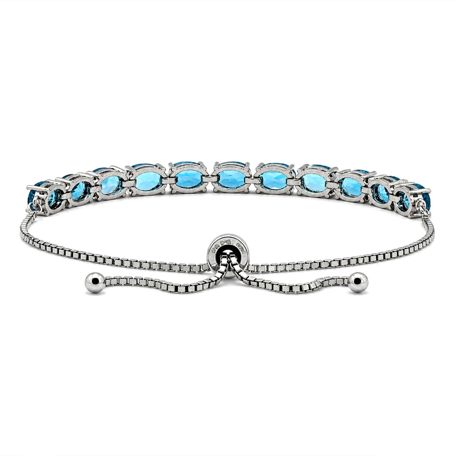 925 Sterling Silver London Blue Topaz Adjustable Bracelet For Women
