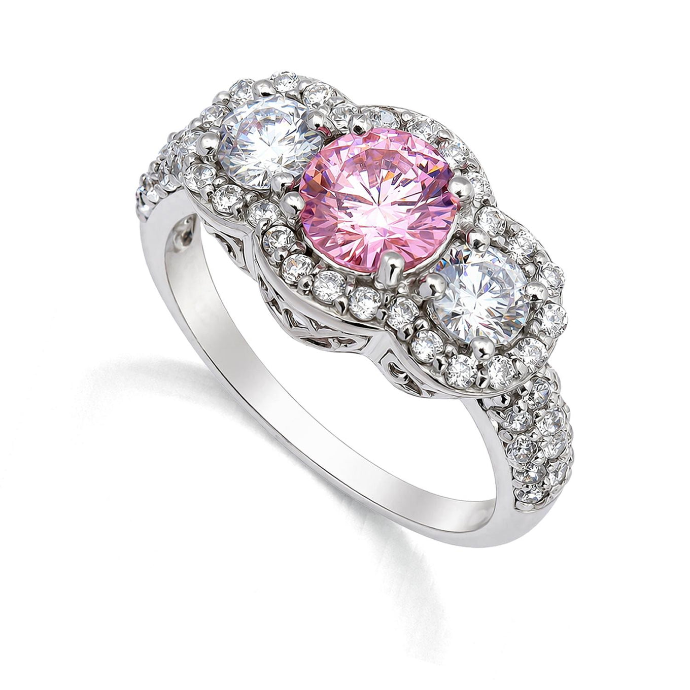 925 Sterling Silver Pink CZ Elegance Ring For Women