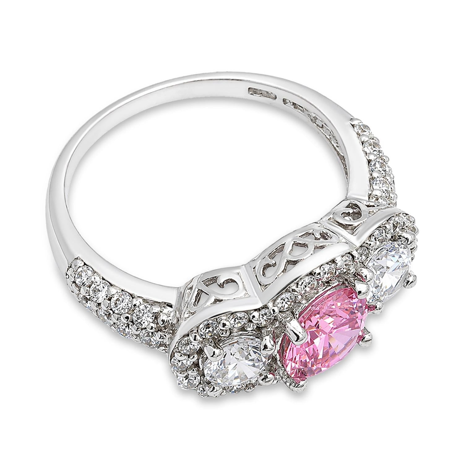 925 Sterling Silver Pink CZ Elegance Ring For Women