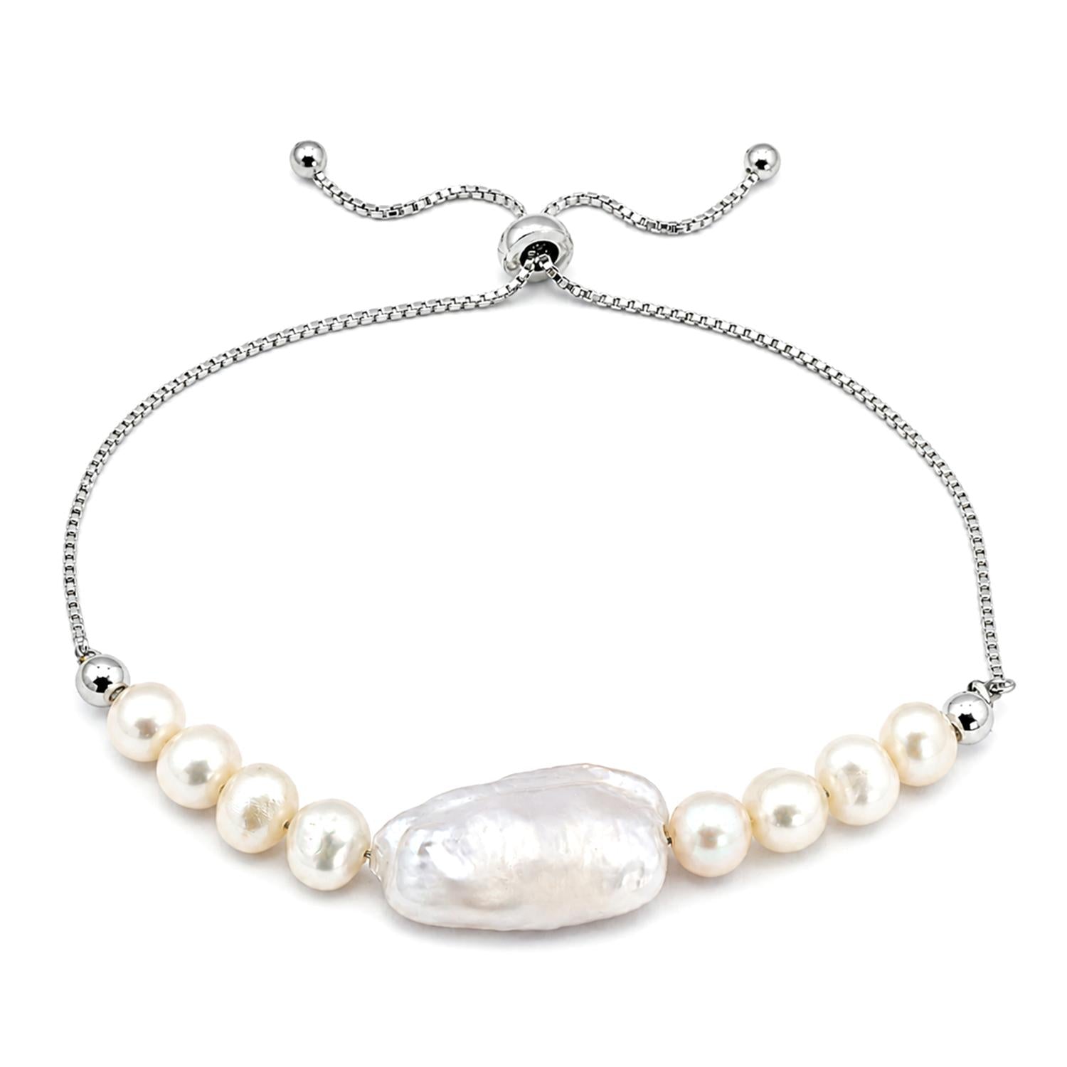 925 Sterling Silver Fresh Water Pearl Milky Pearl Adjustable Bracelet