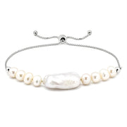 925 Sterling Silver Fresh Water Pearl Milky Pearl Adjustable Bracelet