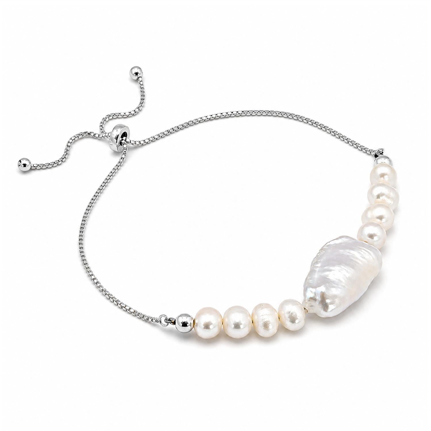 925 Sterling Silver Fresh Water Pearl Milky Pearl Adjustable Bracelet
