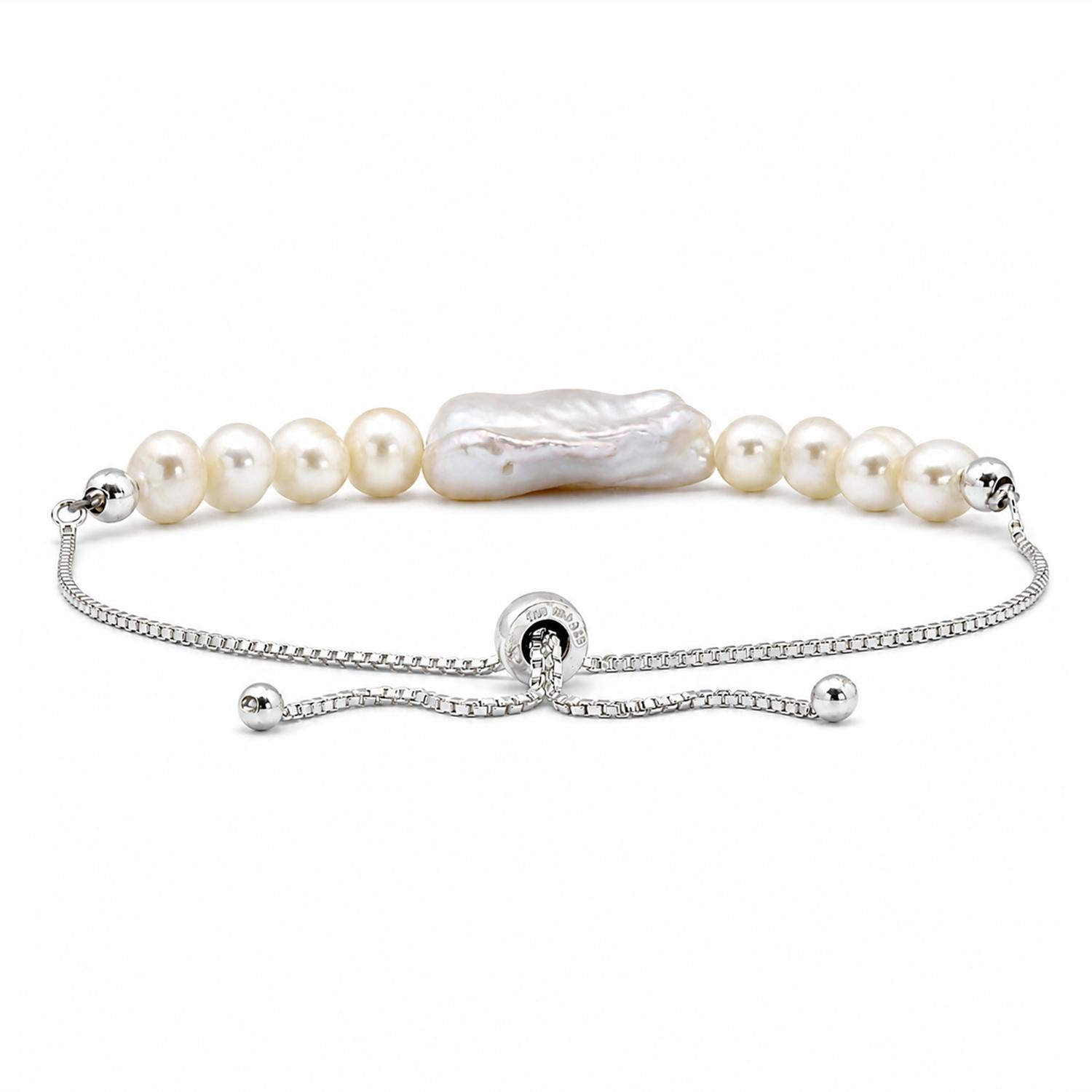 925 Sterling Silver Fresh Water Pearl Milky Pearl Adjustable Bracelet