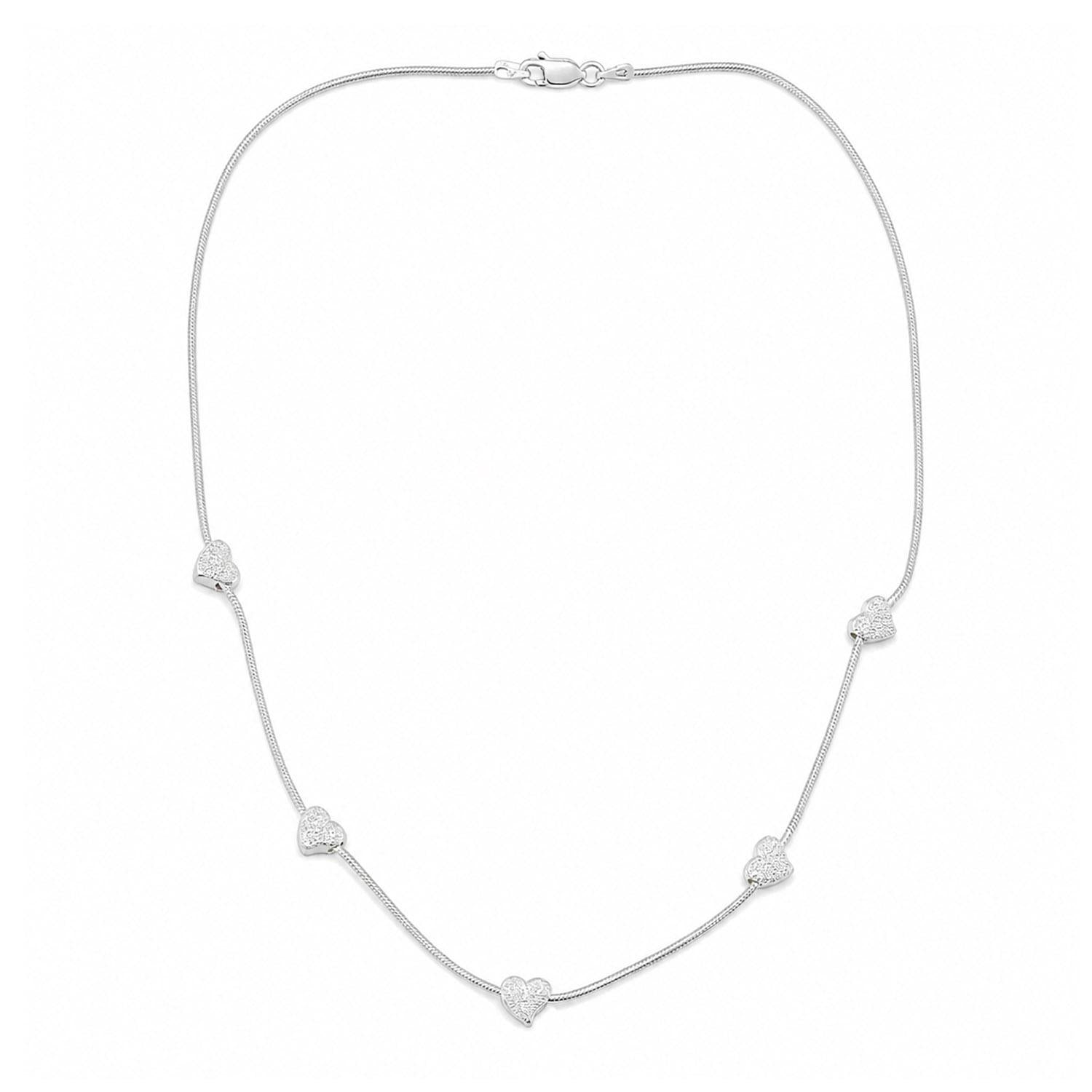 925 Sterling Silver Italian Glittering Heart Necklace 16 Inches For Women