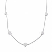 925 Sterling Silver Italian Glittering Heart Necklace 16 Inches For Women