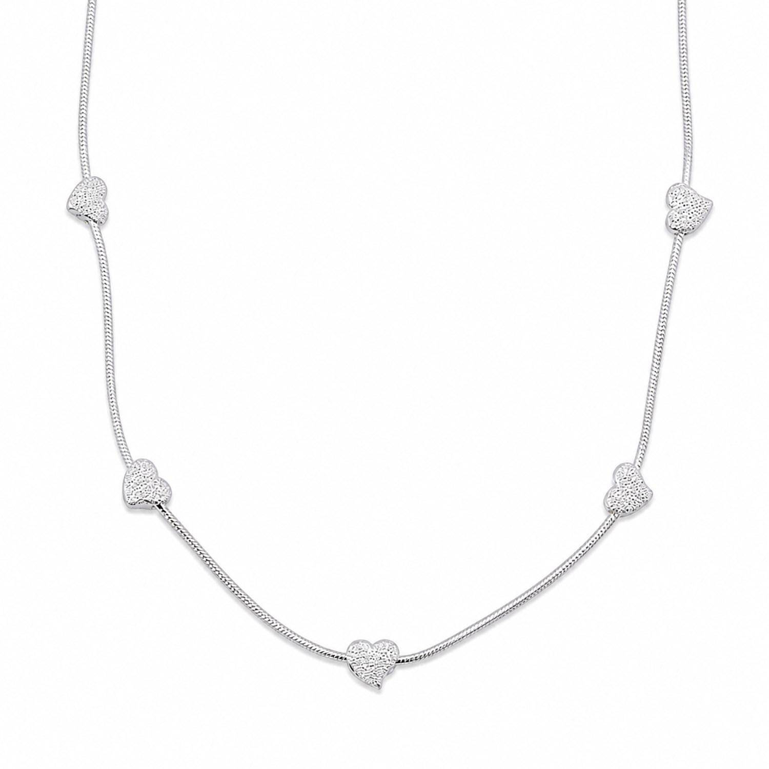 925 Sterling Silver Italian Glittering Heart Necklace 16 Inches For Women