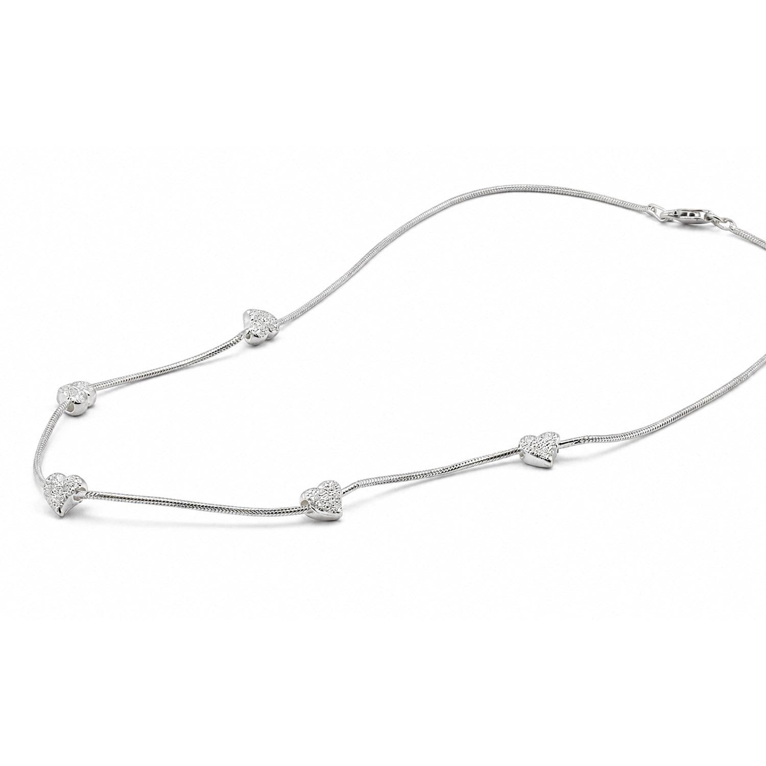 925 Sterling Silver Italian Glittering Heart Necklace 16 Inches For Women