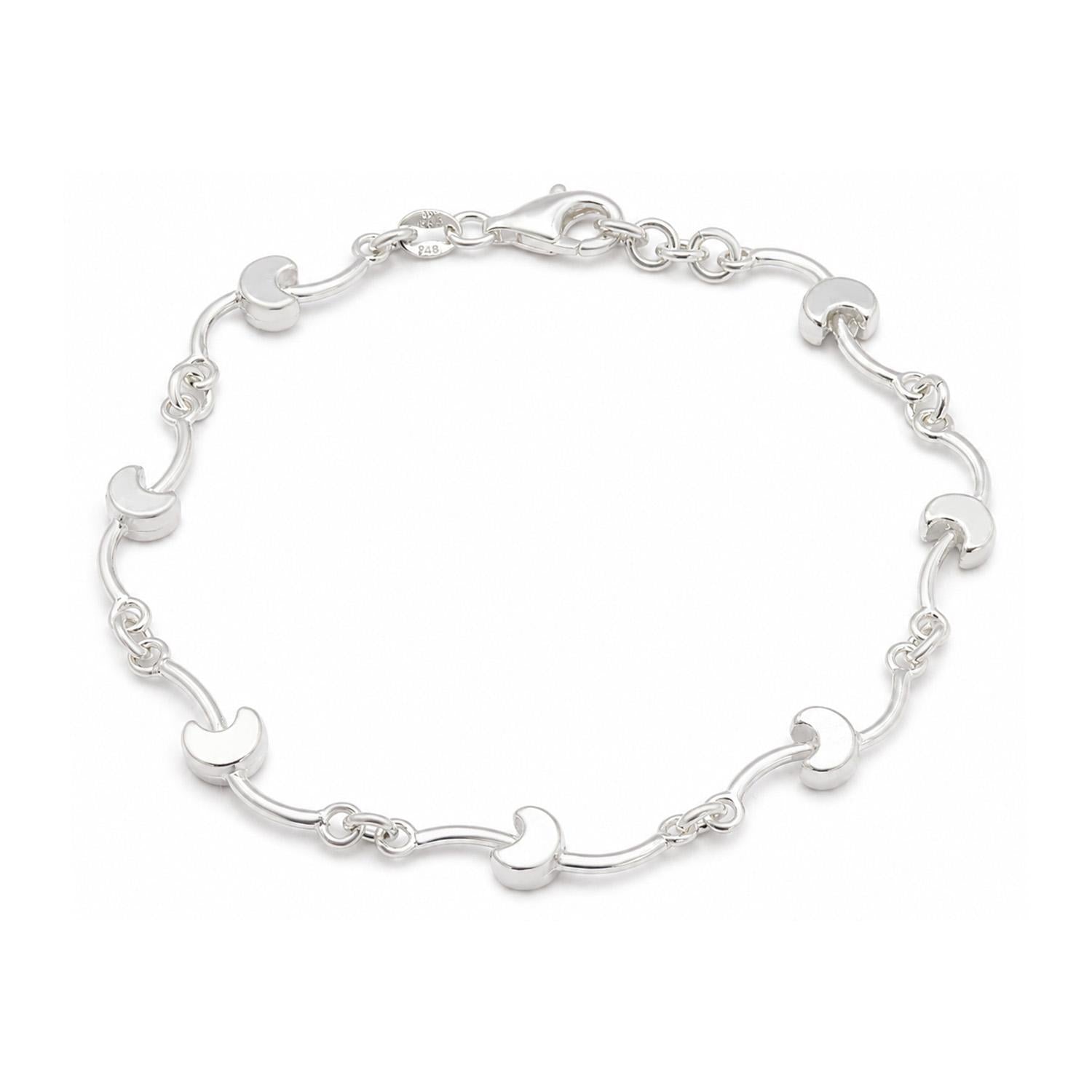 925 Sterling Silver Lunar Link Bracelet 7 Inches For Women