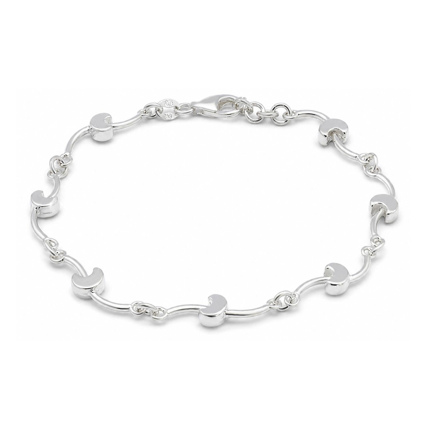 925 Sterling Silver Lunar Link Bracelet 7 Inches For Women