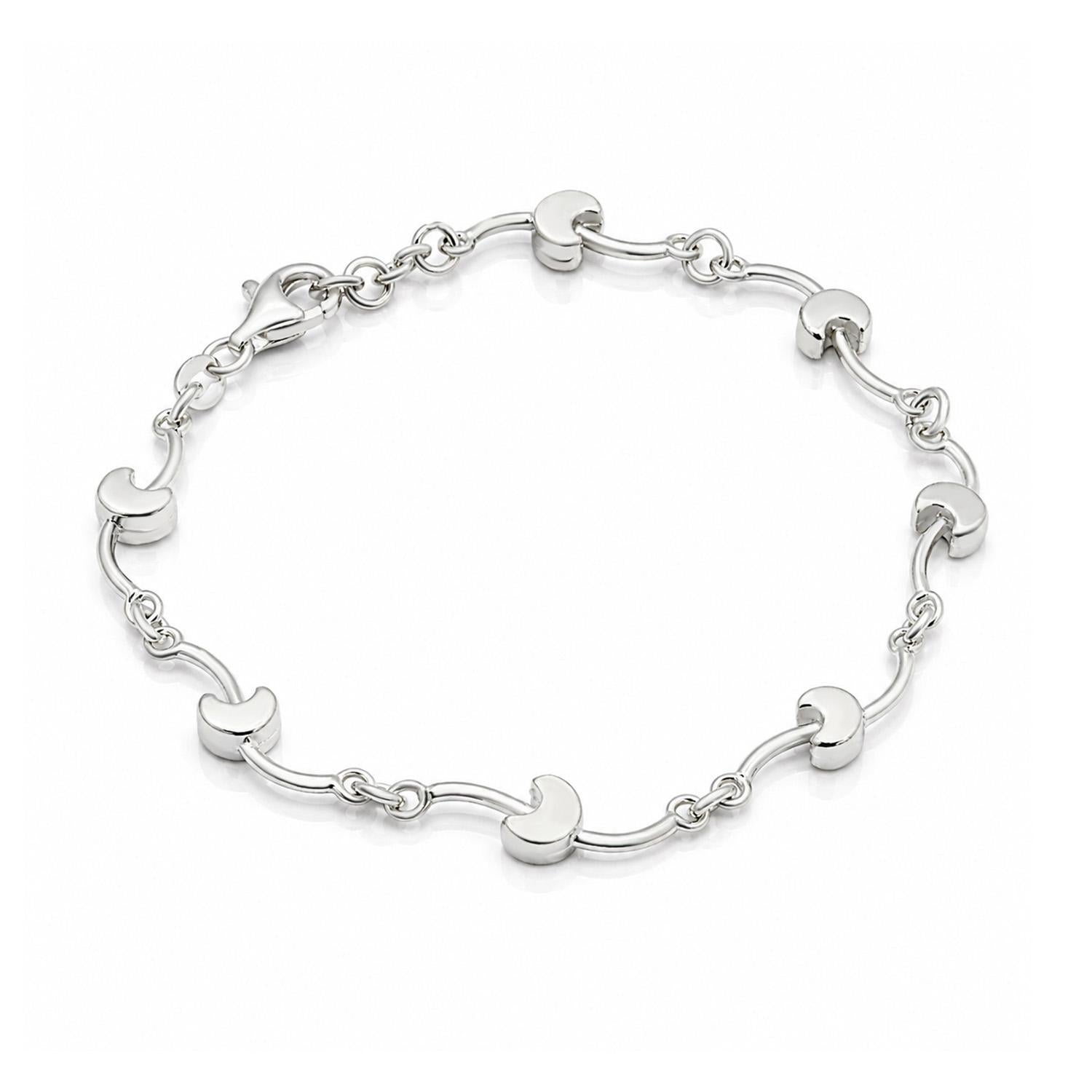 925 Sterling Silver Lunar Link Bracelet 7 Inches For Women