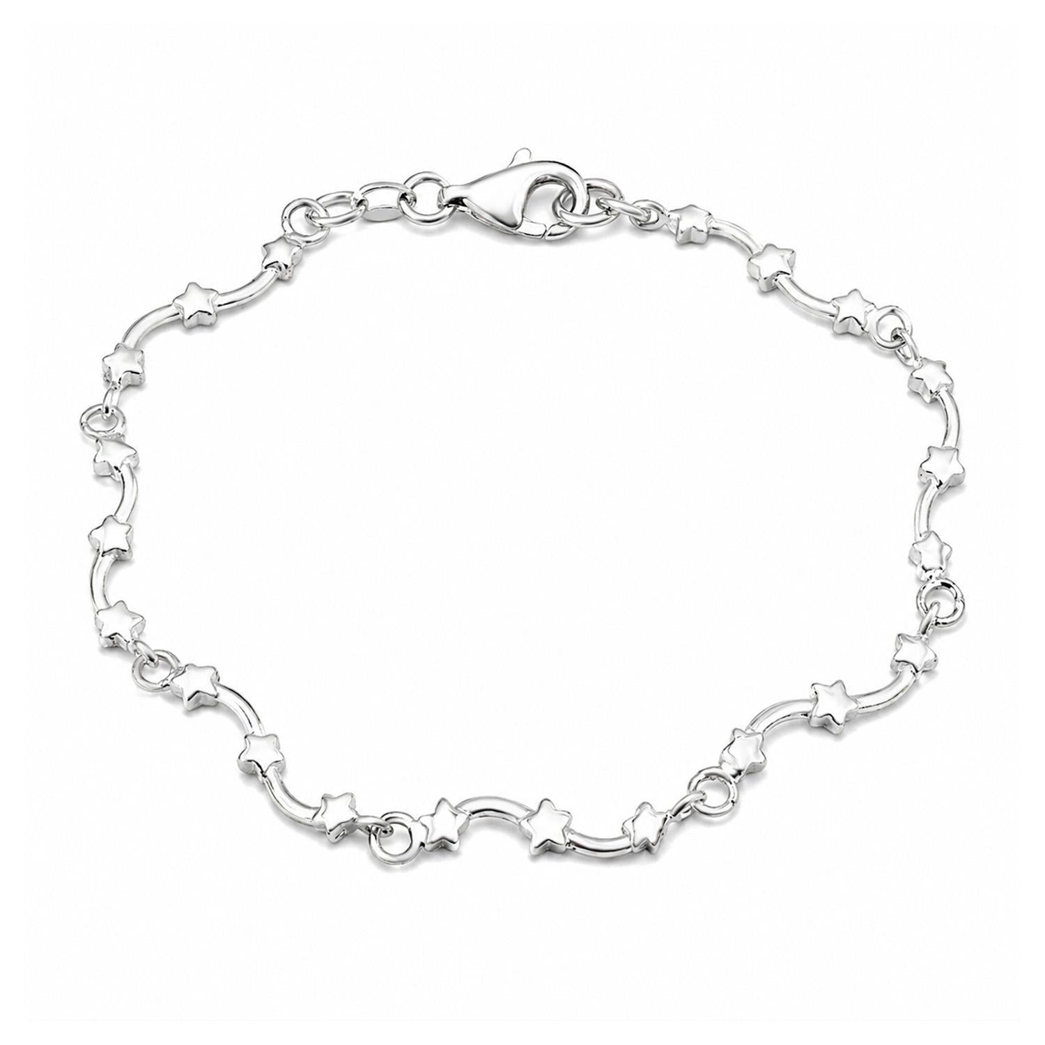 925 Sterling Silver Star Link Mini Bracelet 7" For Women